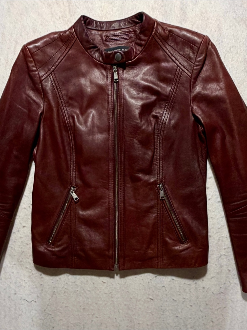 Andrew Marc Womens Rowan Leather Racer Jacket Burgundy Medium